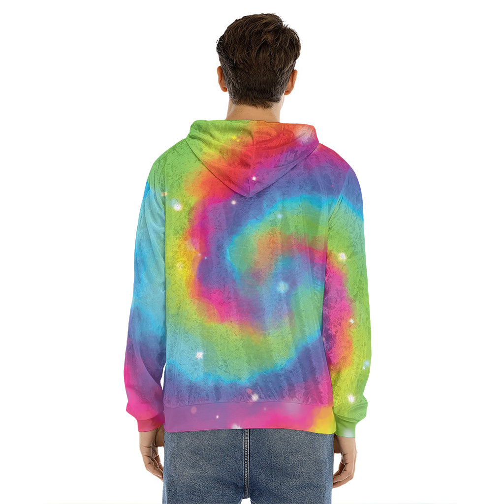 Rainbow Spiral Tie Dye Print Men's Velvet Pullover Hoodie