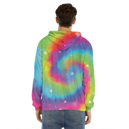 Rainbow Spiral Tie Dye Print Men's Velvet Pullover Hoodie