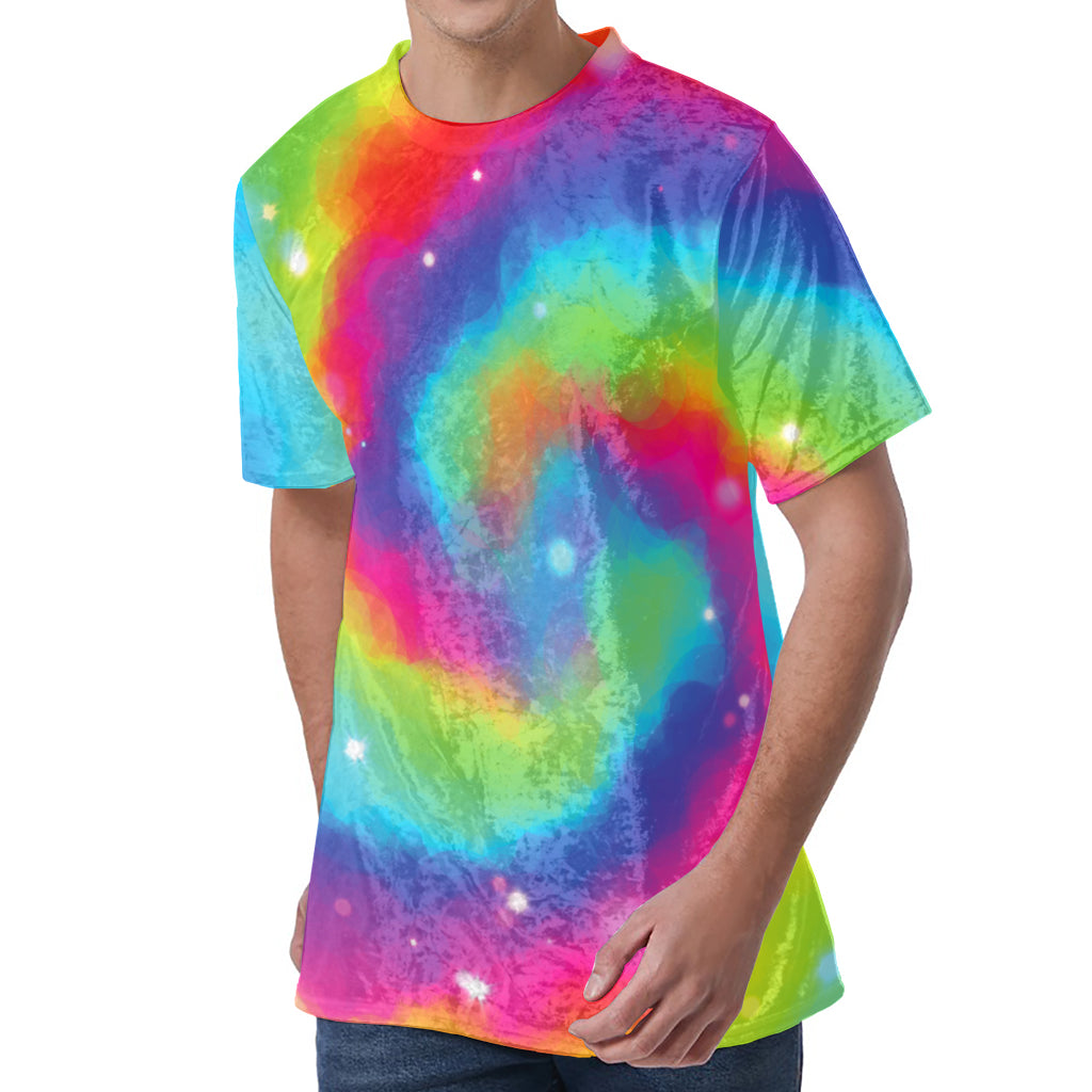 Rainbow Spiral Tie Dye Print Men's Velvet T-Shirt