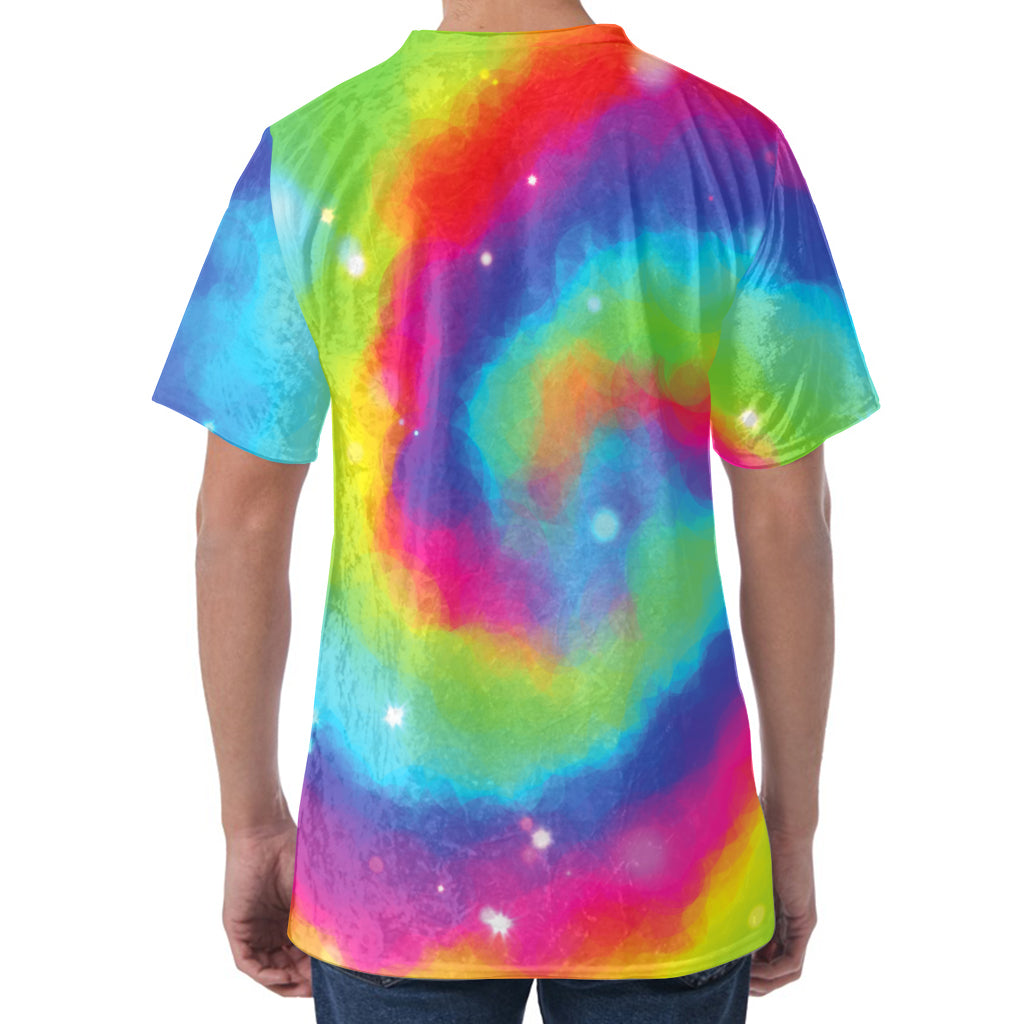 Rainbow Spiral Tie Dye Print Men's Velvet T-Shirt