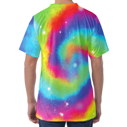 Rainbow Spiral Tie Dye Print Men's Velvet T-Shirt