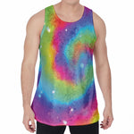 Rainbow Spiral Tie Dye Print Men's Velvet Tank Top