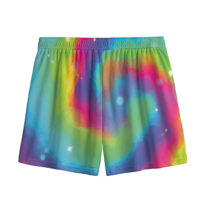 Rainbow Spiral Tie Dye Print Mesh Shorts