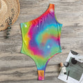 Rainbow Spiral Tie Dye Print One Shoulder Bodysuit
