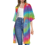 Rainbow Spiral Tie Dye Print Open Front Beach Cover Up