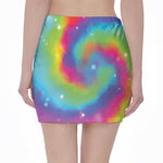 Rainbow Spiral Tie Dye Print Pencil Mini Skirt