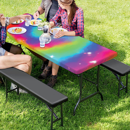 Rainbow Spiral Tie Dye Print Picnic Table Cover