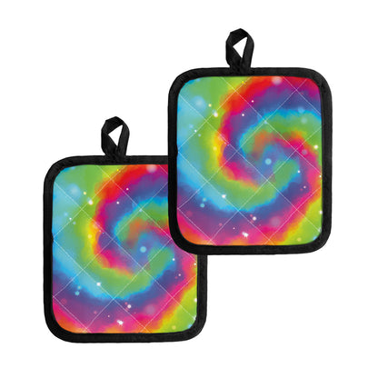 Rainbow Spiral Tie Dye Print Pot Holders