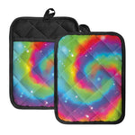 Rainbow Spiral Tie Dye Print Pot Holders With Pocket