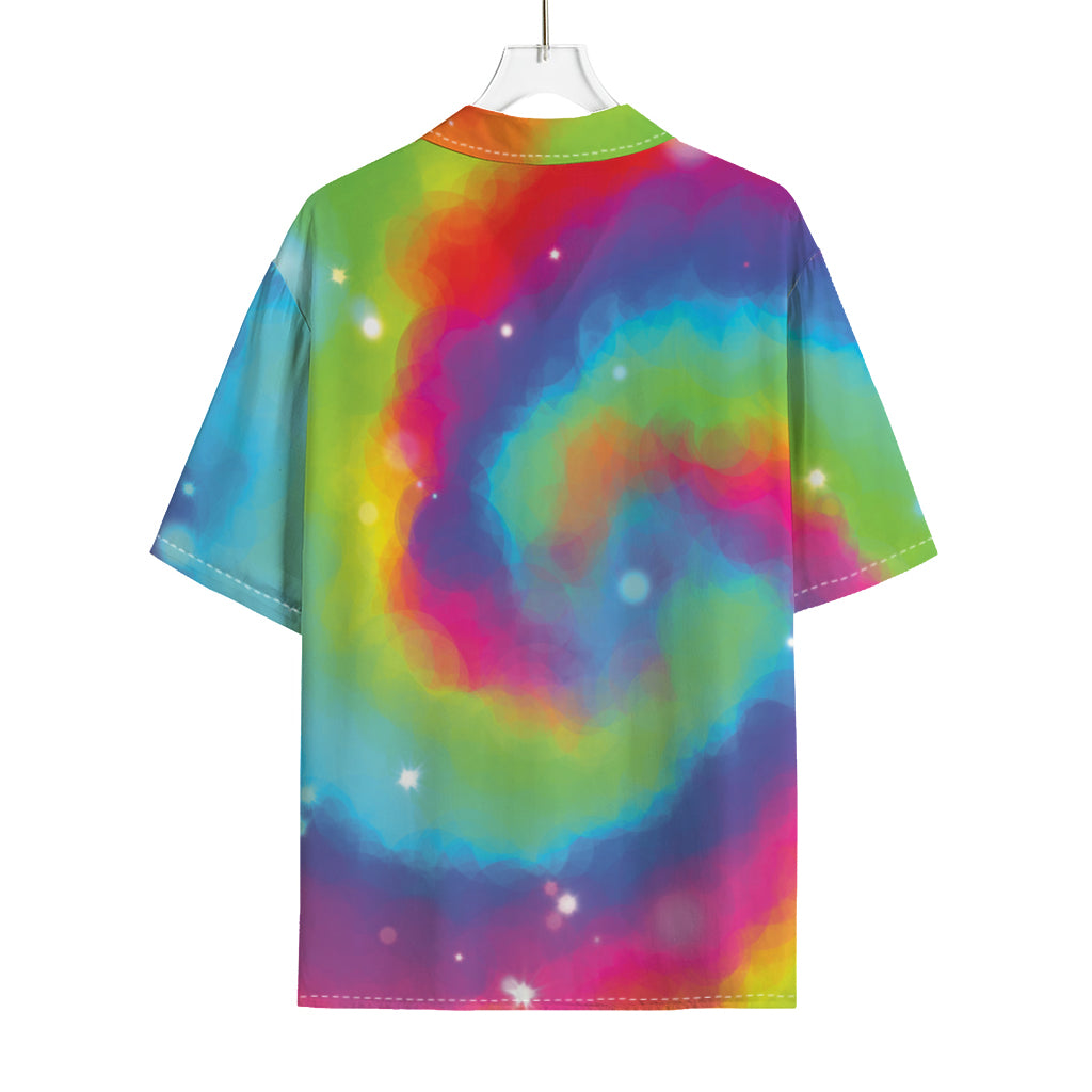 Rainbow Spiral Tie Dye Print Rayon Hawaiian Shirt