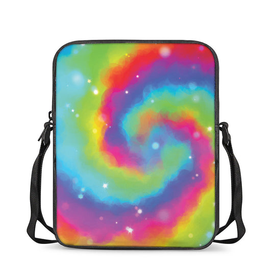 Rainbow Spiral Tie Dye Print Rectangular Crossbody Bag