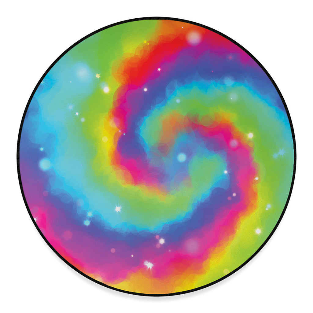 Rainbow Spiral Tie Dye Print Round Floor Mat