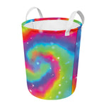 Rainbow Spiral Tie Dye Print Round Laundry Basket