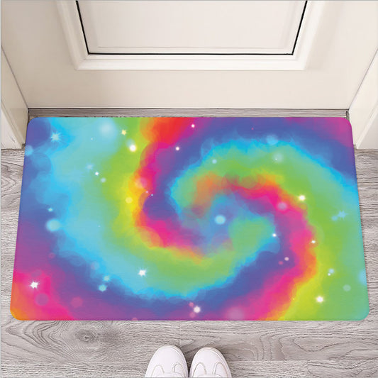 Rainbow Spiral Tie Dye Print Rubber Doormat