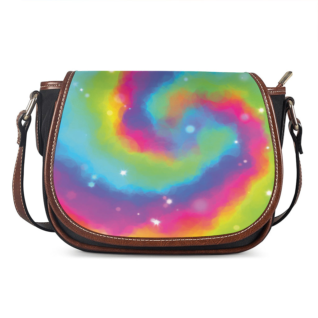 Rainbow Spiral Tie Dye Print Saddle Bag