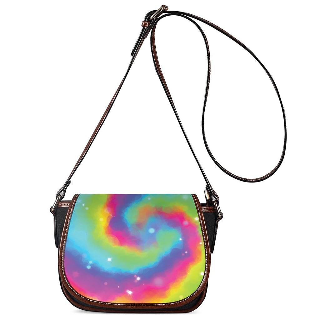 Rainbow Spiral Tie Dye Print Saddle Bag