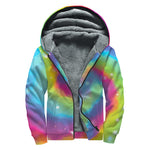 Rainbow Spiral Tie Dye Print Sherpa Lined Zip Up Hoodie