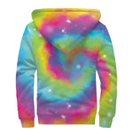 Rainbow Spiral Tie Dye Print Sherpa Lined Zip Up Hoodie