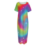 Rainbow Spiral Tie Dye Print Short Sleeve Long Nightdress