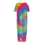 Rainbow Spiral Tie Dye Print Short Sleeve Long Nightdress