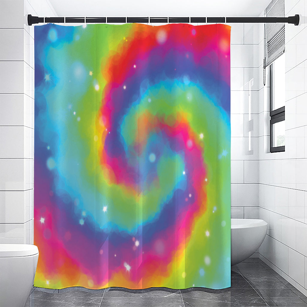 Rainbow Spiral Tie Dye Print Shower Curtain