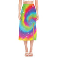 Rainbow Spiral Tie Dye Print Side Slit Midi Skirt