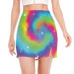 Rainbow Spiral Tie Dye Print Side Slit Mini Skirt