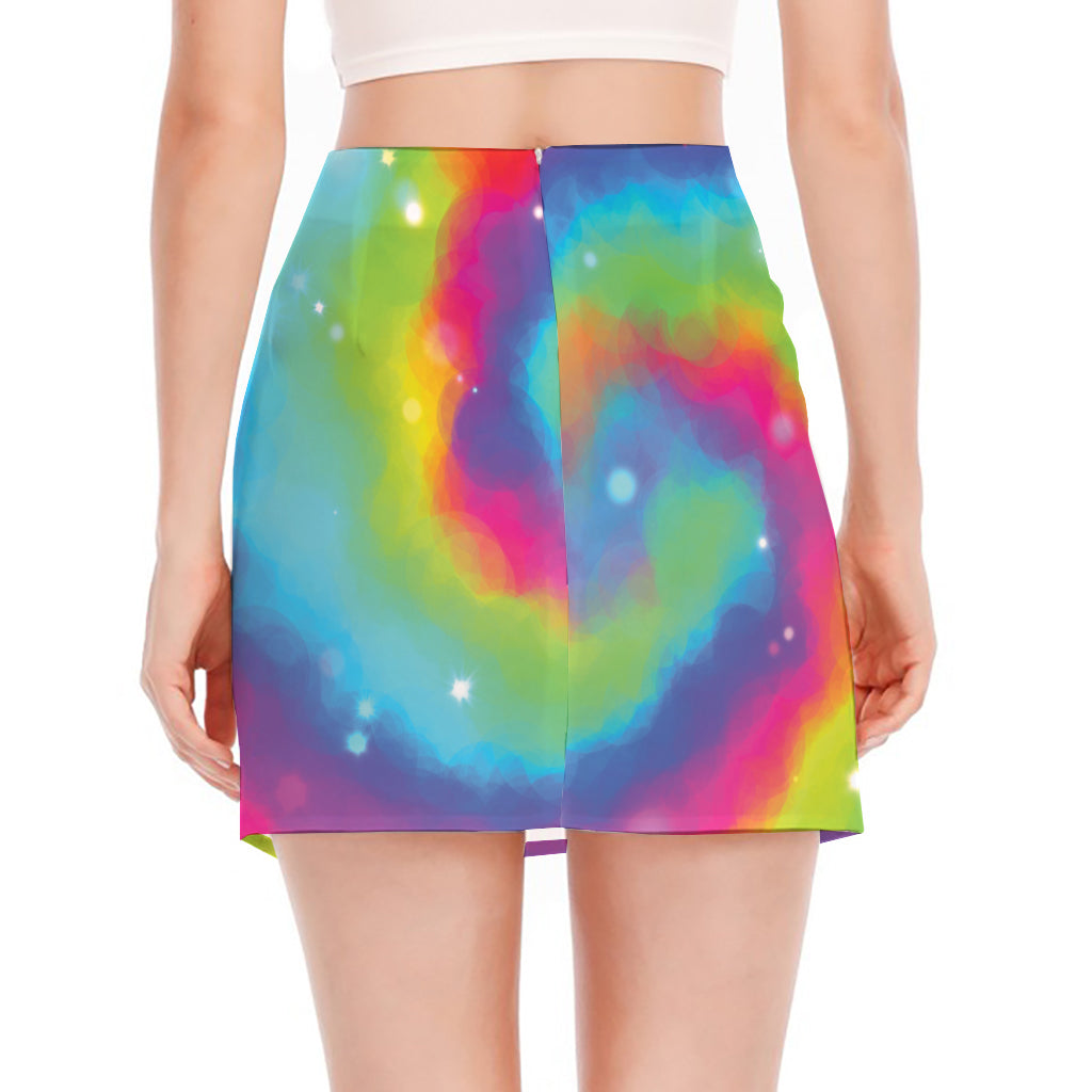 Rainbow Spiral Tie Dye Print Side Slit Mini Skirt