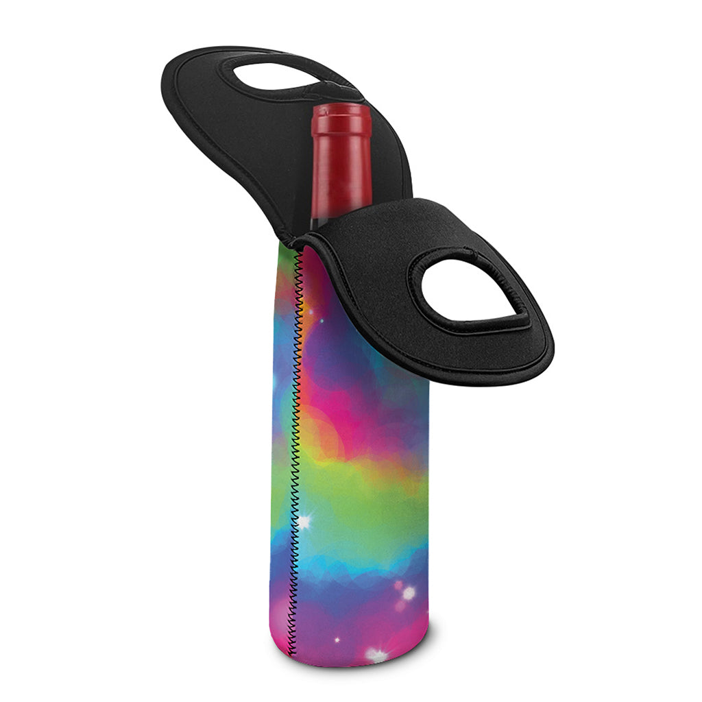 Rainbow Spiral Tie Dye Print Single Neoprene Wine Tote