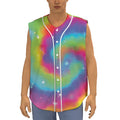 Rainbow Spiral Tie Dye Print Sleeveless Baseball Jersey