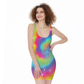 Rainbow Spiral Tie Dye Print Sleeveless Bodycon Dress