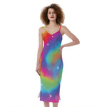 Rainbow Spiral Tie Dye Print Slim Fit Midi Cami Dress