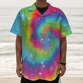 Rainbow Spiral Tie Dye Print Textured Short Sleeve Shirt