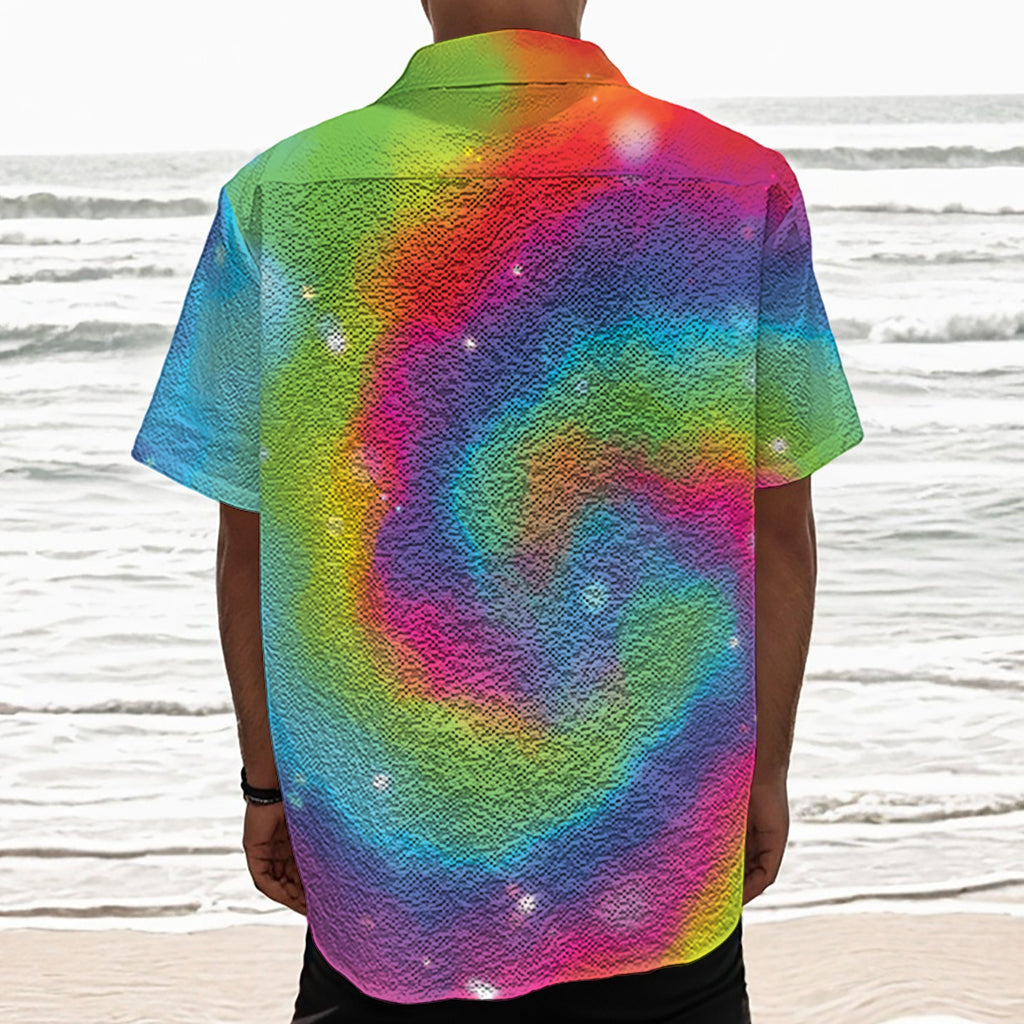 Rainbow Spiral Tie Dye Print Textured Short Sleeve Shirt
