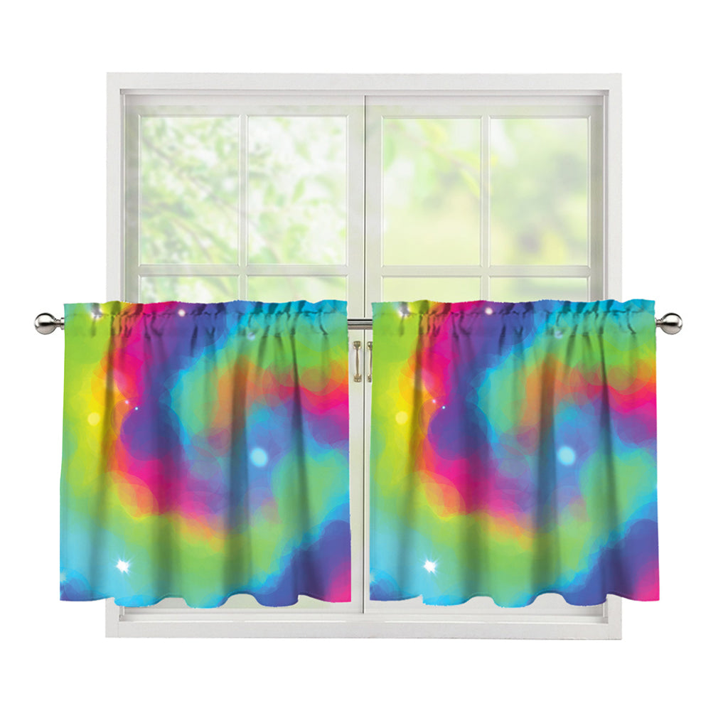 Rainbow Spiral Tie Dye Print Tier Curtains