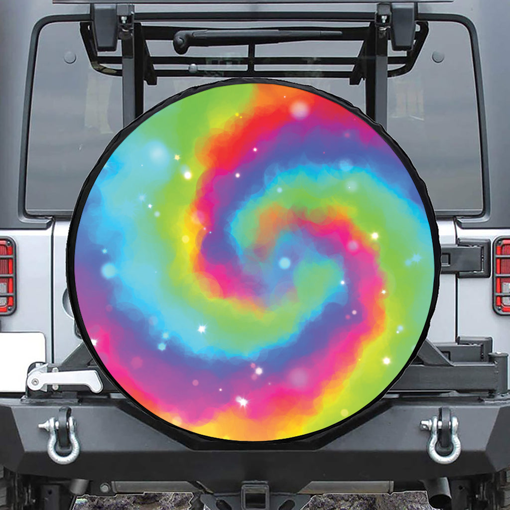 Rainbow Spiral Tie Dye Print Tire Cover