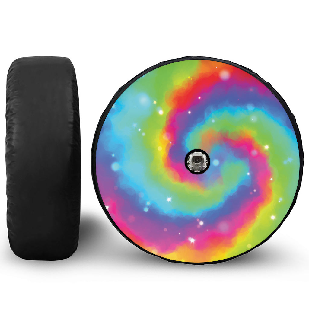 Rainbow Spiral Tie Dye Print Tire Cover With Camera Hole