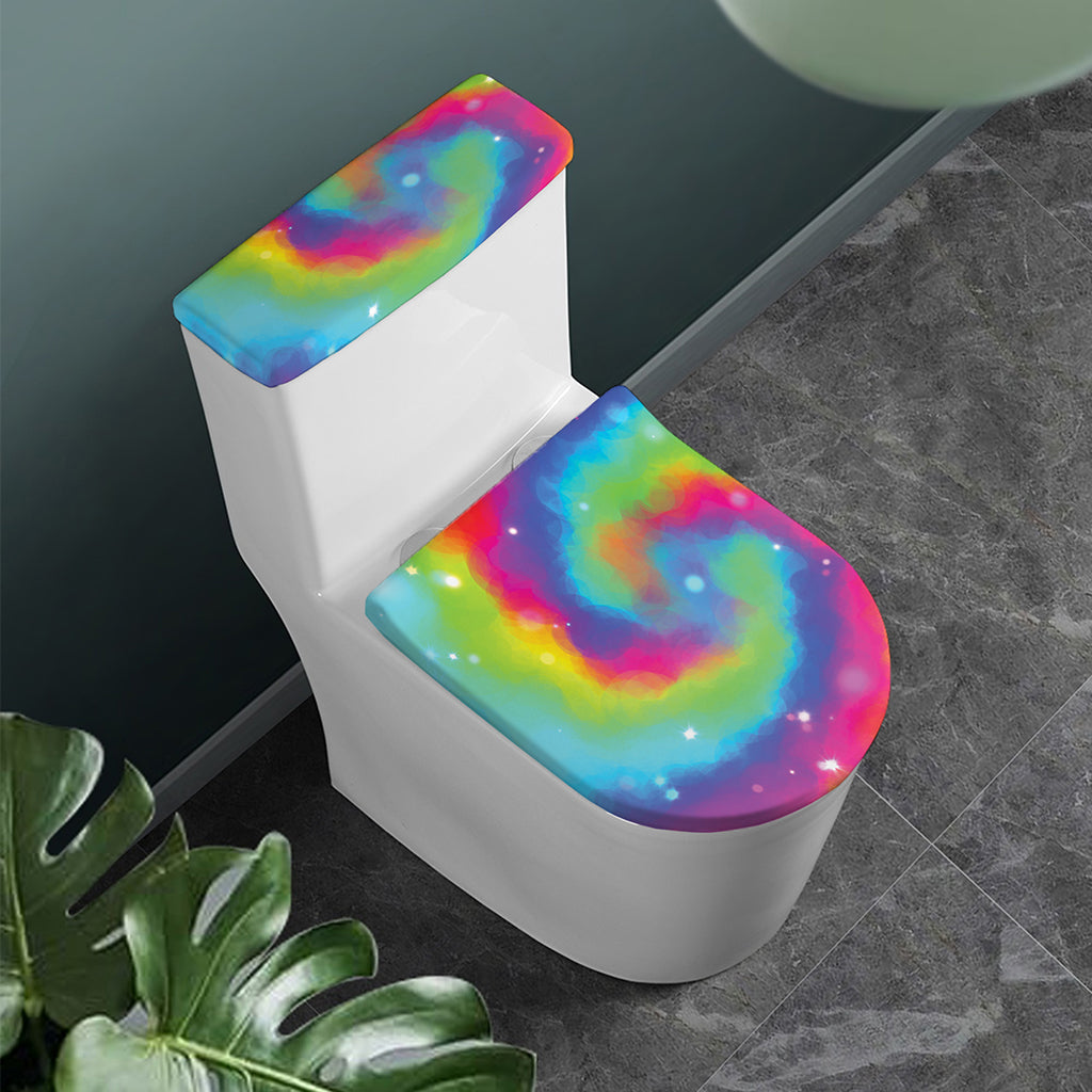 Rainbow Spiral Tie Dye Print Toilet Lid And Tank Cover Set