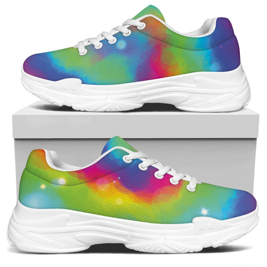 Rainbow Spiral Tie Dye Print White Chunky Shoes