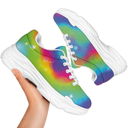 Rainbow Spiral Tie Dye Print White Chunky Shoes