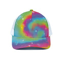 Rainbow Spiral Tie Dye Print White Mesh Trucker Hat
