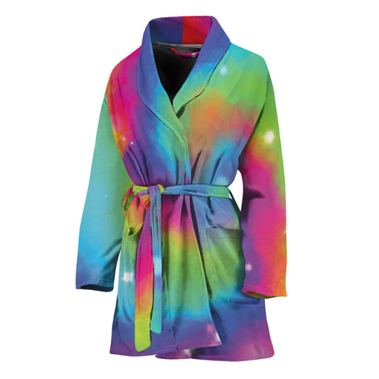 Rainbow Spiral Tie Dye Print Women's Bathrobe