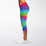 Rainbow Spiral Tie Dye Print Women's Capri Leggings