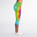 Rainbow Spiral Tie Dye Print Women's Capri Leggings