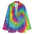 Rainbow Spiral Tie Dye Print Women's Cotton Blazer