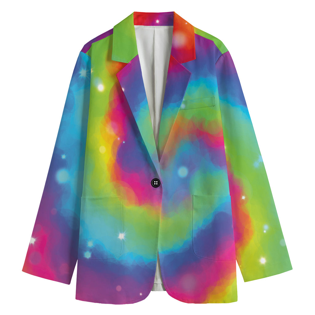 Rainbow Spiral Tie Dye Print Women's Cotton Blazer