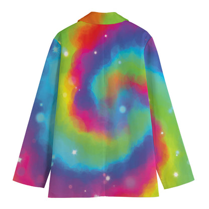 Rainbow Spiral Tie Dye Print Women's Cotton Blazer
