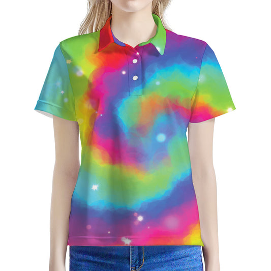 Rainbow Spiral Tie Dye Print Women's Polo Shirt