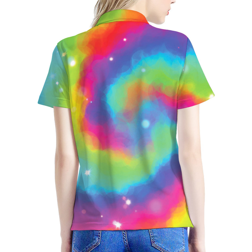 Rainbow Spiral Tie Dye Print Women's Polo Shirt
