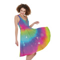 Rainbow Spiral Tie Dye Print Sleeveless Knee Length Dress